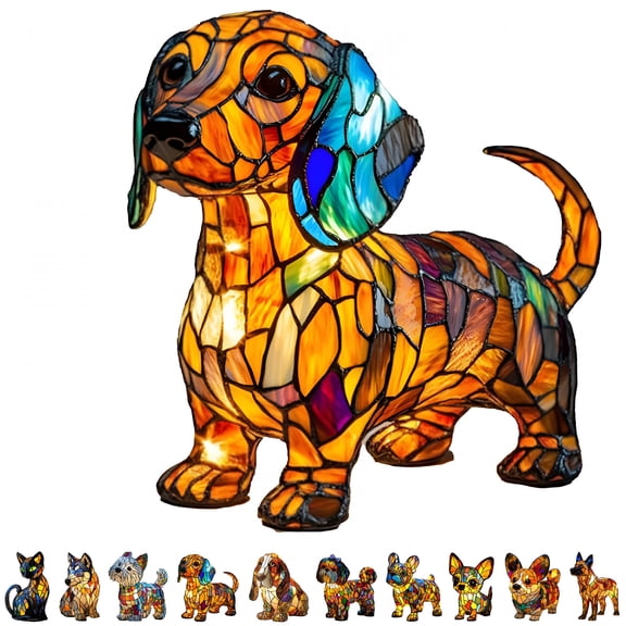 HIBIBUD 2026 New Stained Glass Lamp,Dog Lamps Stained Glass Lamp,Cute Pet Dogs Themed Led Table Lamps,Stained Resin Tabletop Night Light,Dachshund Schnauzer Corgi Pug Boxer Dog
