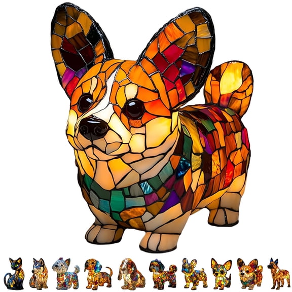 HIBIBUD 2026 New Stained Glass Lamp,Dog Lamps Stained Glass Lamp,Cute Pet Dogs Themed Led Table Lamps,Stained Resin Tabletop Night Light,Dachshund Schnauzer Corgi Pug Boxer Dog