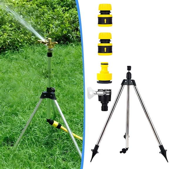 HIBIBUD 2026 New Stainless Steel Rotating Tripod Sprinkler 360 Adjustable Irrigation Stand,Telescopic Water Sprayer for Garden Lawn Yard Greenhouse,Heavy-Duty Hose Attachment with Mist Function