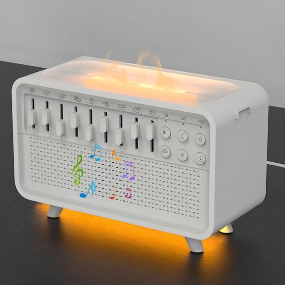 HIBIBUD 2026 New White Noise Night Light Humidifier,Sound Machine for Sleep,Bluetooth Wireless Speaker,Timer,Flame Diffusers with Aromatherapy,Portable Calming Music Player for Sleeping,For Work