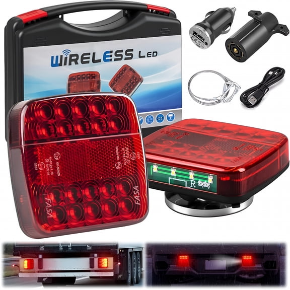 HIBIBUD 2026 New Wireless Trailer Lights Magnetic,Wireless Tail Lights for Trailer,With 7 Pin Plug,Brake Turn Signal Hazard Warning Light,Ip67 Waterproof,For Truck,Rv,Boat,Tractor(Red)