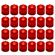 HIBIBUD 24 Pack Flameless Led Tea Lights Candles, Flickering Red Flameless Candles Red