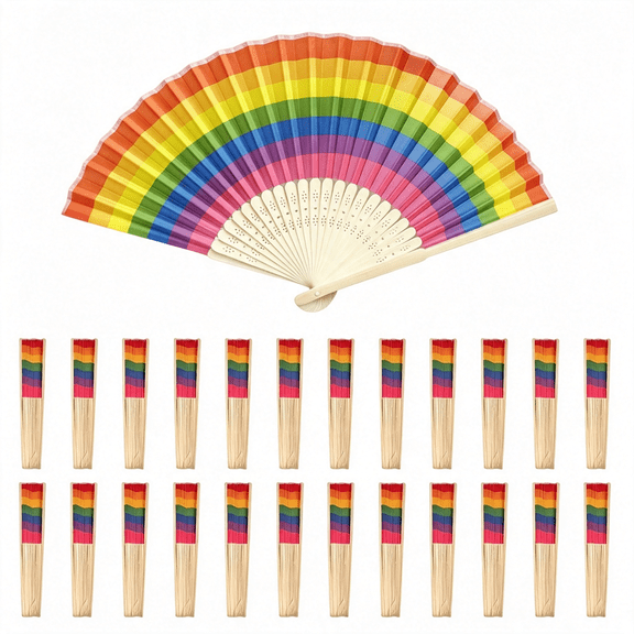 HIBIBUD 24 Pack Rainbow Folding Fans,Bamboo Handheld Folded Fans,Lgbtq Gay Pride Month Accessories for Parades,Festival Dance,Summer Party Favors Decorations