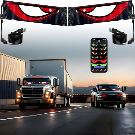 HIBIBUD 2PCS Devil Eyes Light for Windshield & Truck,23.62inx4.72in Programmable LED Display for Car Windows - Flexible Waterproof Dynamic Eyes with Bluetooth App Control,Suitable for Cars and Trucks
