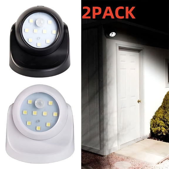 HIBIBUD 2Pack 360 Battery Operated Indoor Outdoor Night Light Garden Motion Sensor Security Led Light Lamp Motion Sensor Outdoor Light
