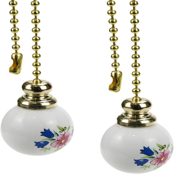 HIBIBUD 2Pack Ceramics Ceiling Fan Pull Chain,Silver Flower Ball