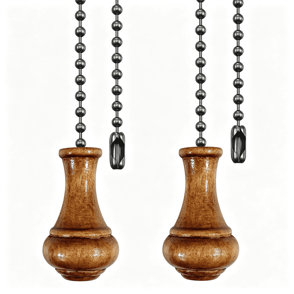 HIBIBUD 2Pack Retro Wooden Ceiling Fan Pull Chain Extender,12In Decorative Fan String Pulls Extension,3Mm Diameter Beaded Chain Pulls Ornaments with Connector