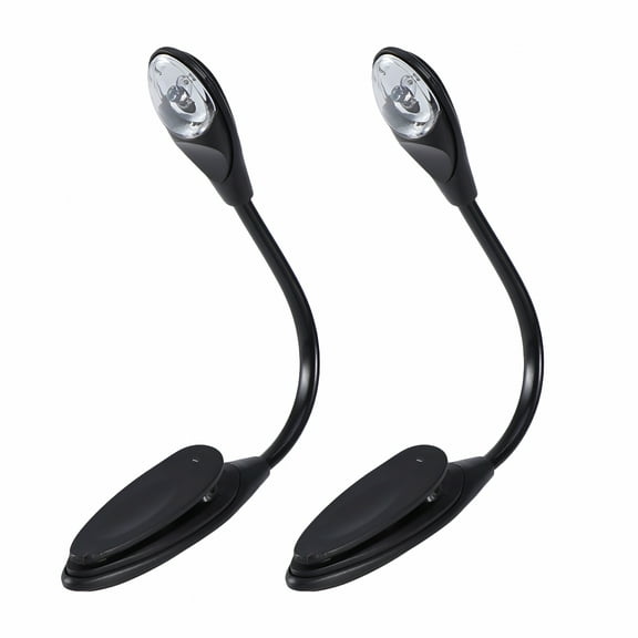 HIBIBUD 2Pcs 0.17W Stylish Flexible Portable Travel Book Reading Light Lamp Mini LED Clip Booklight with Button Battery (Black)