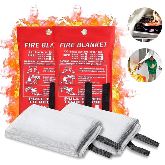 HIBIBUD 2Pcs 40"X40" Fire Blankets, Fiberglass Fire Suppression Blanket for Fireplace, Grill, Car, Office, Warehouse, Fire Retardant Blanket