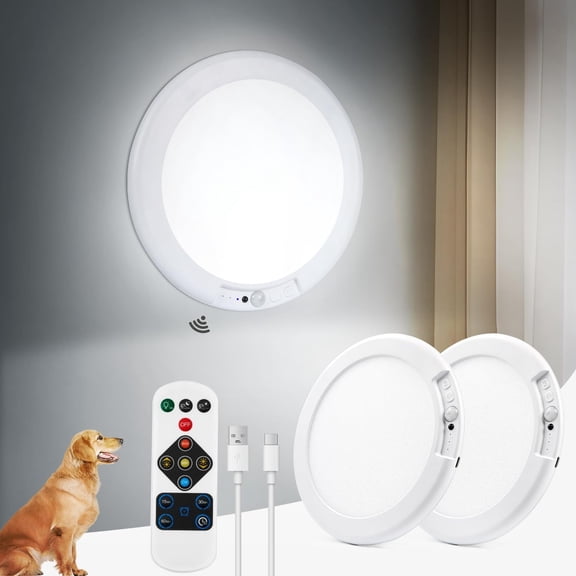 HIBIBUD 2Pcs Battery Powered Ceiling Light with Remote,7.48"Rechargeable Shower Light Waterproof,Wireless Motion Ceiling Lights Indoor 3000K/4500K/6500K Dimmable for Bathroom Closet