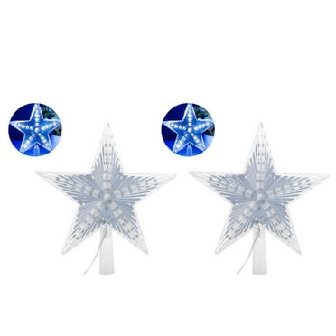 HIBIBUD 2Pcs Christmas Tree Topper,Glitter Star Tree Ornament, LED Lights for a Magical Holiday Experience,20cm,blue