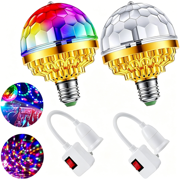 HIBIBUD 2Pcs Colorful Rotating Light Bulb with Sockets,Plug in Rgb Led Stage Light for Home Room Parties