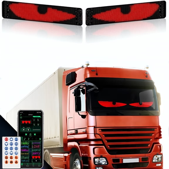 HIBIBUD 2Pcs Devil Eyes Light for Windshield,23.62"X4.72" Flexible Led Eye Lights for Truck Windshield with Remote and App Control,Dynamic Personalized Led Display Screen Panel for Car Rear Window