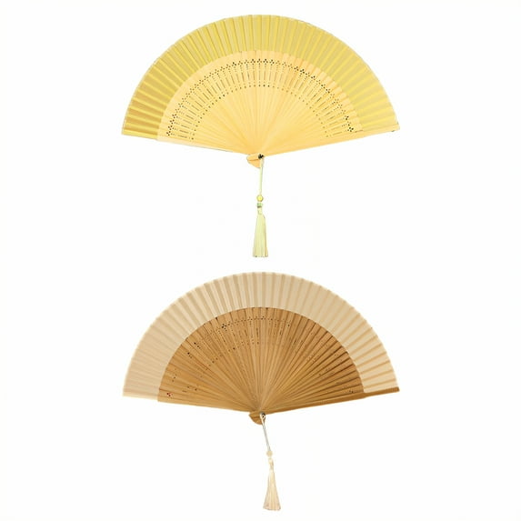 HIBIBUD 2Pcs Folding Fan Cutout Fan Bones Enhance Design Folding Fans Handheld Gentle Fan Surface Large Hand Fans for Dance Style3