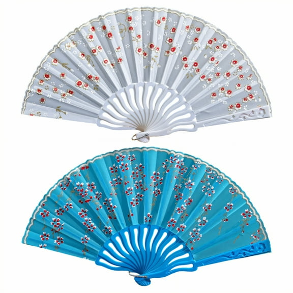 HIBIBUD 2Pcs Folding Fan Plastic-Made Fan Ribs Hand Fans for Women Foldable Sleek Closure Large Hand Fans for Dance Style1