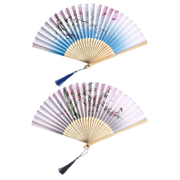 BESTSKY 2Pcs Folding Fan Solid Fan Ribs Large Hand Fans for Dance, Folding Fans Handheld Style1