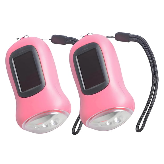 HIBIBUD 2Pcs 3.5" Solar Hand Crank Flashlight for Emergency,Camping in Pink