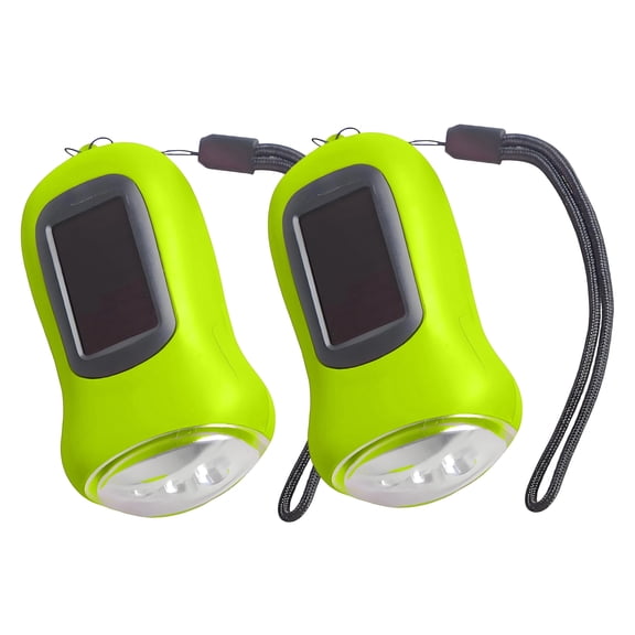 HIBIBUD 2-Pack 3.5" Green Solar Hand Crank Flashlight for Emergency and Camping