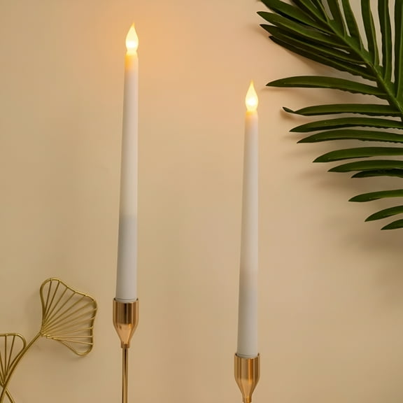 HIBIBUD 2pcs 10.8" Wax Flameless Dancing Flame Taper Candles,Battery Operated Flickering LED Candlesticks for Easter,Dinner Table Centerpieces,Party Decoration