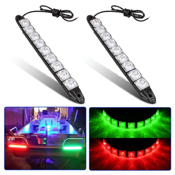 HIBIBUD 2pcs Marine Boat Day LED Lights, 12V LED Navigation Strip Lights, Waterproof Flexible Bow Marine Light Bar for Boat Deck Stern Dinghy Pontoon Kayak Yacht Vessel, Red & Green