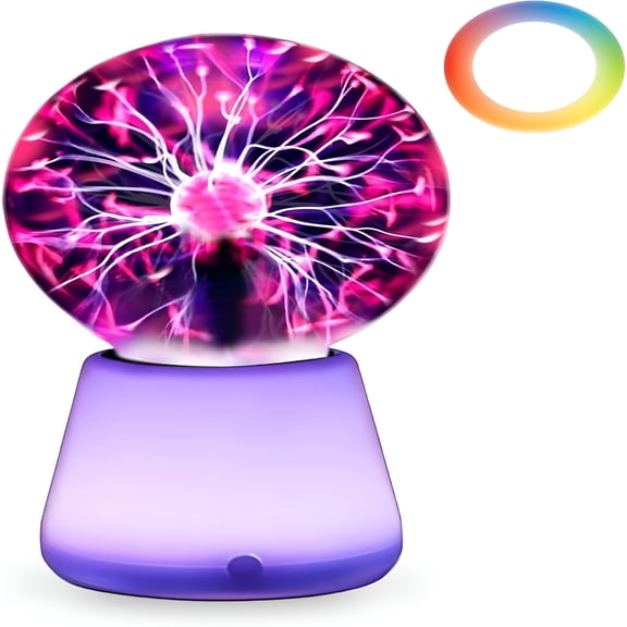 HIBIBUD 3-Inch Plasma Ball Lamp with 7-Color Base | USB-C Powered Touch-Activated Lightning Globe | Science Toy Gift for Kids, Boys & Girls Ages 6+ | Cool Desk Gadgets Decor