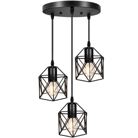 HIBIBUD 3 Light Pendant Lighting,Farmhouse Hanging Light Fixture for Kitchen Island&Dining Room,Industrial Vintage Ceiling Lamp with E26 Base,Adjustable Height,Matte Black