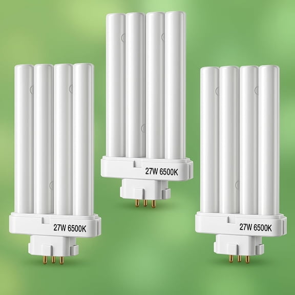 HIBIBUD 3 Pack 27W Natural Daylight Spectrum Fluorescent Light Bulb Replacement,4 Pin Base Compact Fluorescent Light Bulbs,1500 Lumens,6500K Daylight Quad Tubes Cfl Replacement Bulbs