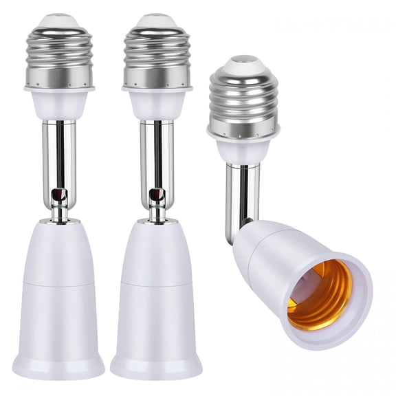 HIBIBUD 3 Pack Light Socket Extender,E26/E27 4.5 Inch Light Socket Extension,Vertical 180 Horizontal 350 Adjustable Medium Screw Base Light Bulb Extension Socket