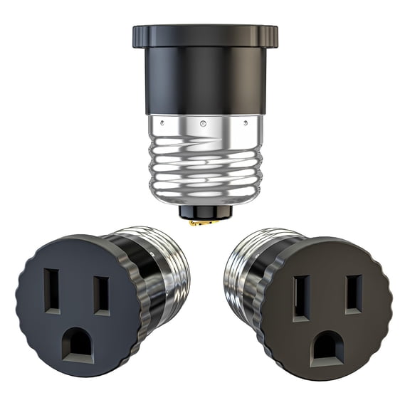 HIBIBUD 3 Pack, Light Socket to Plug Adapter, Light Bulb Socket Convert to Outlet Adapter Screw in Outlet for Light Socket (Black).