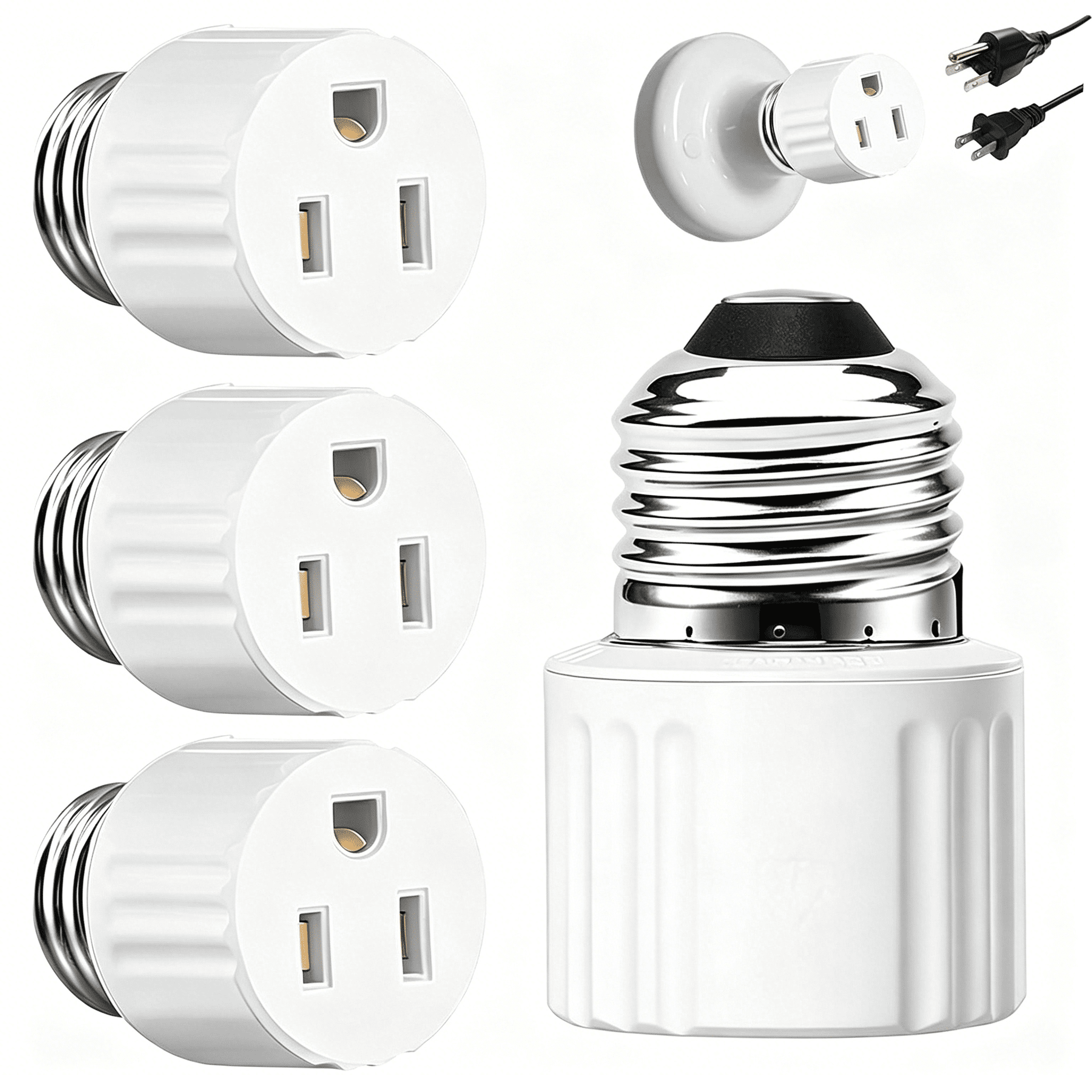 Plug In Socket Adapter HIBIBUD 3 Packs Light Socket Plug Adapter,3 Prong Light Socket to Plug ...