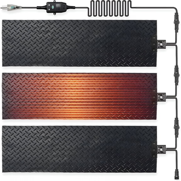 HIBIBUD 3 Pcs Heated Snow Melting Mats,10 X 30 in / 7Mm No-Slip Rubber Heated Outdoor Mats,Electric Snow and Ice Melting Mats for Winter Backyards,Sidewalks,Walkways,Driveway Snow Removal