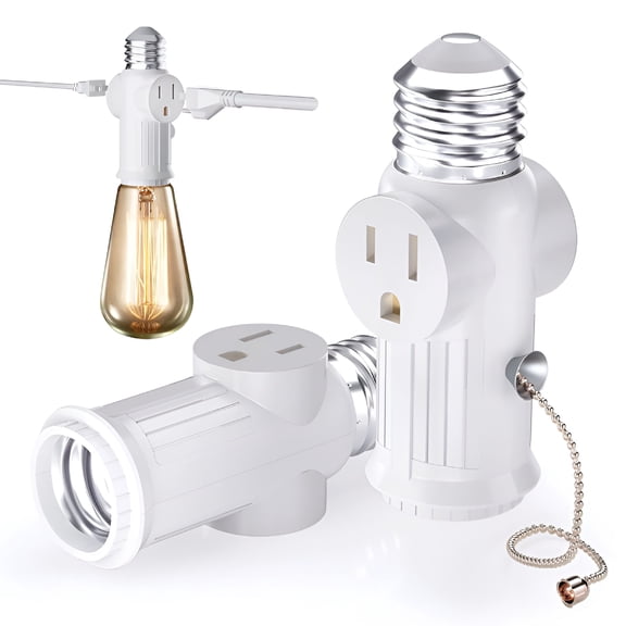 HIBIBUD 3 Prong Light Socket Adapter,E26 Light Bulb Outlet Adapter,Polarized Light Socket to Plug Adapter (2 Piece)