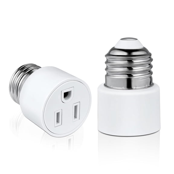 HIBIBUD 3 Prong Light Socket to Outlet Adapter,E26/E27 Screw in Light Bulb to Plug Adapter,Polarized Light Socket Converter for Porch Light,Garage Light,Camera and Light Strings(2,White)