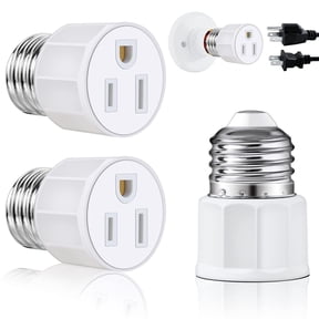 HIBIBUD 3 Prong Light Socket to Plug Adapter - E26 E27 Light Socket to Plug Adapter - Polarized Light Bulb Plug Adapter,2/3 Prong Outlet Socket Splitter Convert for Garage Porch Camera (2,White)