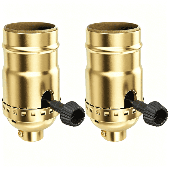 HIBIBUD 3-Way Lamp Socket Replacement,E26 Standard Threaded Base Light Socket,Turn Switch Knob for Low-Medium-High Light Settings,Table,Floor Lamp Repair Kit,2-Pack (Gold)