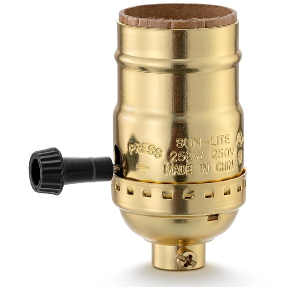 HIBIBUD 3 Way Lamp Socket Replacement, E26 Threaded Base, Turn Knob Low-Medium-High, for Table/Floor Lamps, Dimmable Socket (Gold)
