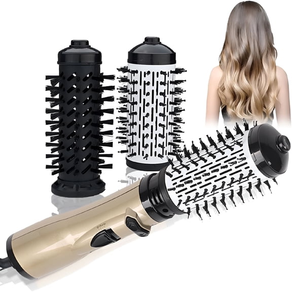 HIBIBUD 3-in-1 Auto-Rotating Curling Brush Hair Dryer, Hot Air Styler with 2 Interchangeable Brushes, Wet Dry Styling Tool with 3 Heat Settings for Volumizing and Curling