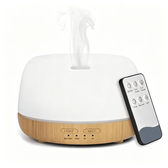 HIBIBUD 300Ml Essential Oil Diffuser with 7-Color Led Lights and Remote Control, Modern Minimalist Design, High-Efficiency Ultrasonic Mist Aromatherapy Diffuser for Home