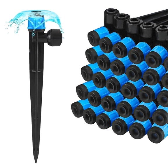 HIBIBUD 30Pcs Quick Connect Drip Irrigation Emitters Vortex for 1/4" Tubing,Adjustable 360 Degree Water Flow Irrigation Fan Shape Spray Emitter on 5" Stake for Garden Watering System