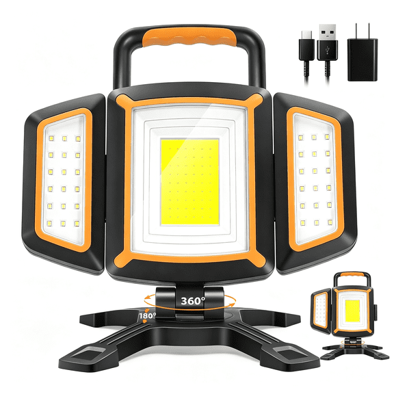 HIBIBUD 30W Rechargeable Work Light, 3000Lm Portable Magnetic Led Work Light, Battery Powered Waterproof Cordless Jobsite Light for Garage, Car Repair, Workshop, Camping, FatherS Day Dad Gifts