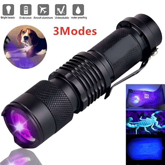 HIBIBUD 365nm UV Black Light Flashlight 3 Pack, 2000LM LED Ultraviolet Torch for Pet Urine Stain Detection, Scorpion Hunting, Counterfeit Bill Inspection, Art & Forensics