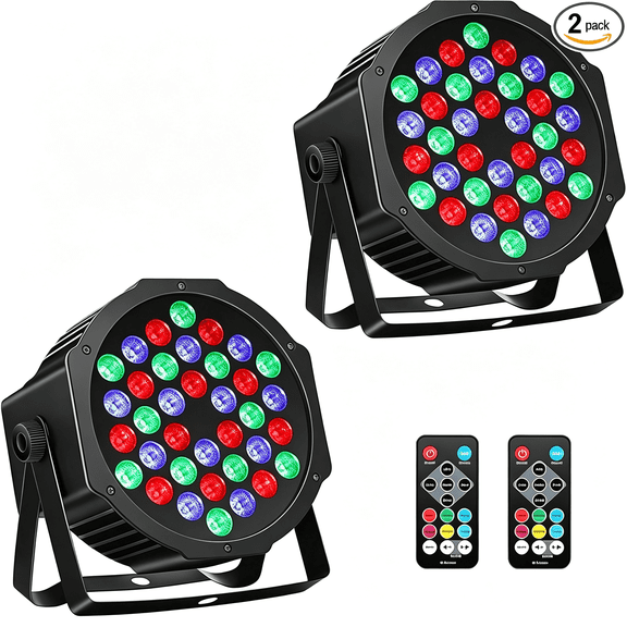 HIBIBUD 36Leds Rgb Stage Lights 2Pack: 36W Led Par - Sound Activated Remote & Dmx Control - Corded Electric Uplights for Events Wedding Party Club Band Music Dance Dj Live Show Church Lighting