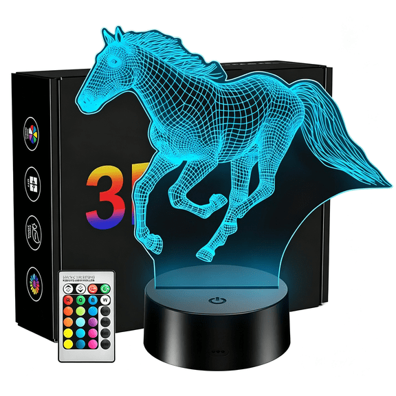 HIBIBUD 3D Horse Illusion Night Light,Horse Toys Stuff 16 Colors Changing Lamp with Remote Control,Kids Bedroom Decor,Horse Gifts Toys for Girls Boys Birthday Christmas Holiday