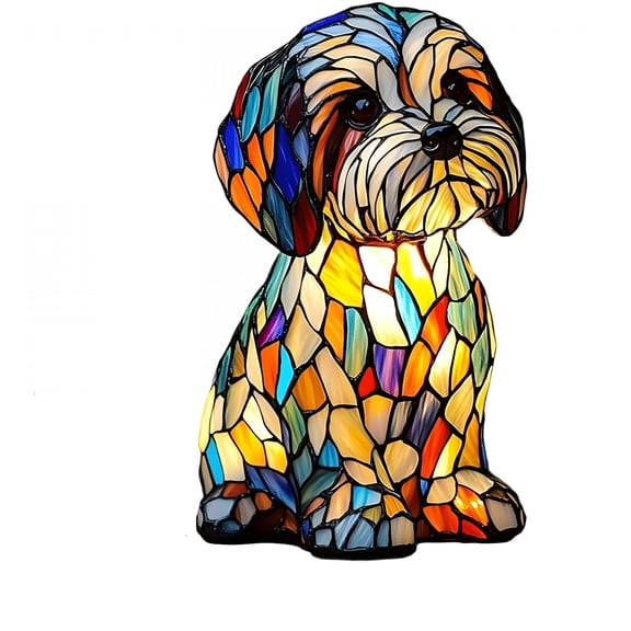 HIBIBUD 3D Retro Stained Resin Pup Lamp,Stained Glass Small Dog LED Night Light,USB Powered Non-Dazzling LED Lamp for Bedroom,Efficient Decorative Night Light,Multicolor