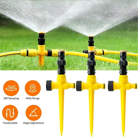 HIBIBUD 3PCS 360 Degree Rotation Auto Irrigation System Garden Lawn Sprinkler Set for Patio Garden Watering