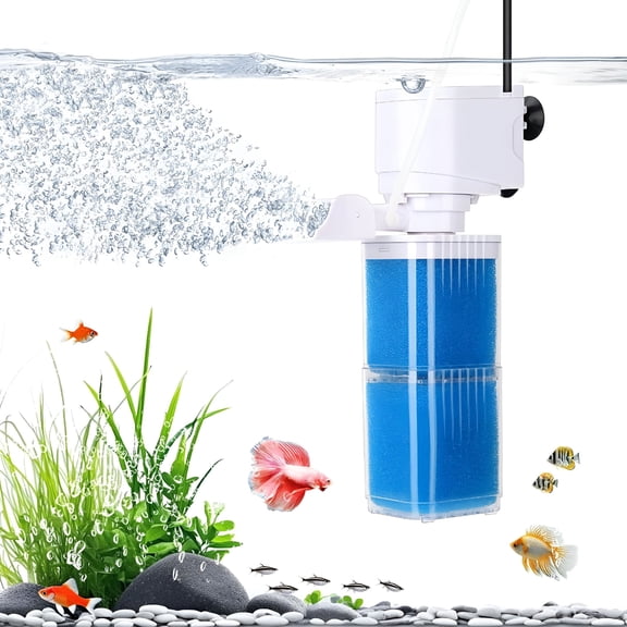 HIBIBUD 4-In-1 Aquarium Power Filter-Multi Stage Filtration,Adjustable Oxygenation/Wavemaker,Whisper-Quiet Submersible Fish Tank Filter&Water Circulation System for 20-100 Gal Fresh