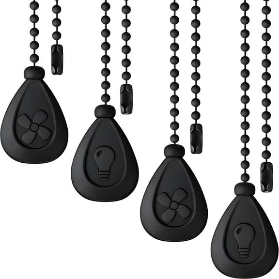 HIBIBUD 4 PCS Ceiling Fan Pull Chain Extender Light Ornament Black | 12 Inch Ceiling Pull Chain Extension Drop Shaped Pendant Beaded Ball Cord for Replacement Fan Light Decorative