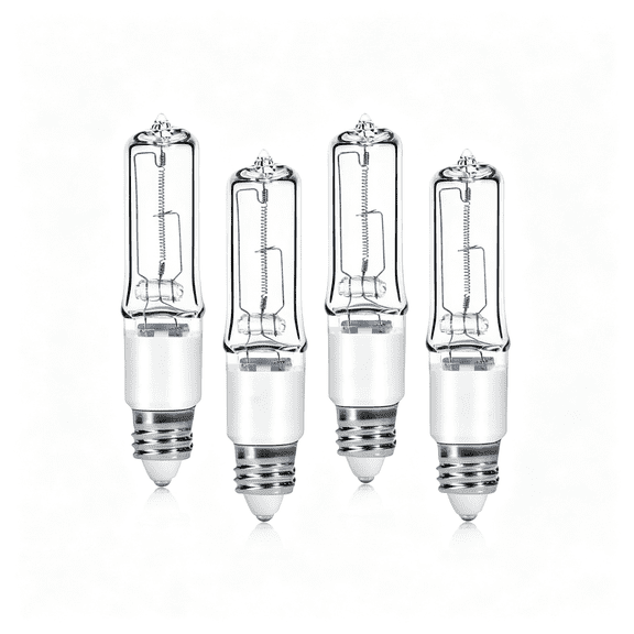 HIBIBUD 4-Pack Jde11 120V 50W Halogen Bulbs, E11 Mini Candelabra Base T4 Light Bulb, 600Lm 2700K Warm White Dimmable for Ceiling Fan, Chandeliers, Pendant Lights and Accent Fixtures
