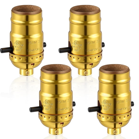 HIBIBUD 4 Pack Lamp Socket with Push On/Off,E26 Threaded Base,Medium Screw Push Socket,Lamp Parts for Floor and Table Lamps,Diy Project,Gold