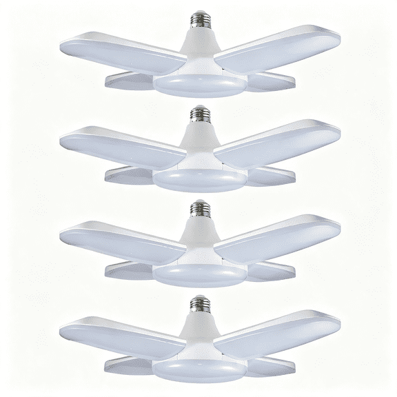 HIBIBUD (4 Pack) Led Garage Lights, 60W Trilights Ceiling, High Low Bay Deformable Adjustable 4 Led Light Bulbs 6000Lm 6000K, Screw in Tribright Garage Lighting Fixture,Cri80 Daylight